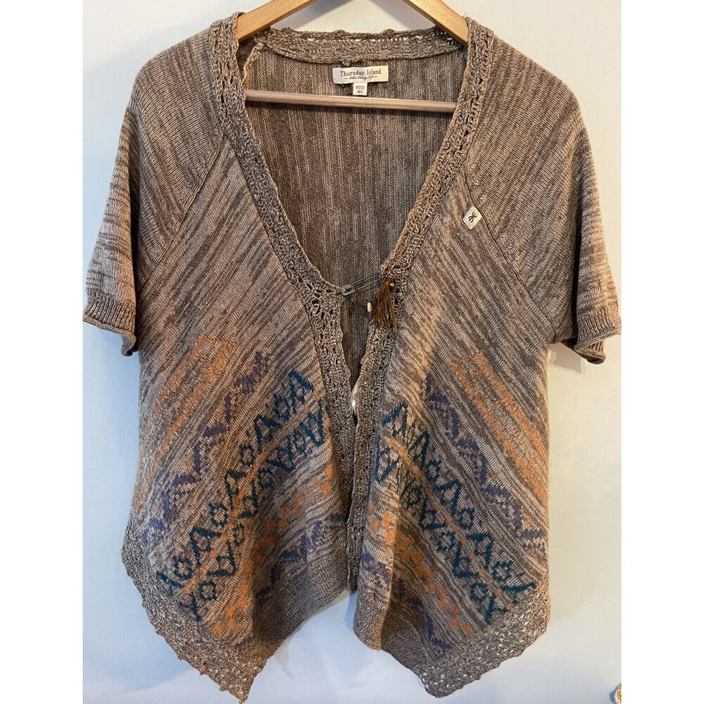 Thursday Island Cardigan Womens Small Short Sleeve Hi Low Boho Wool Blend